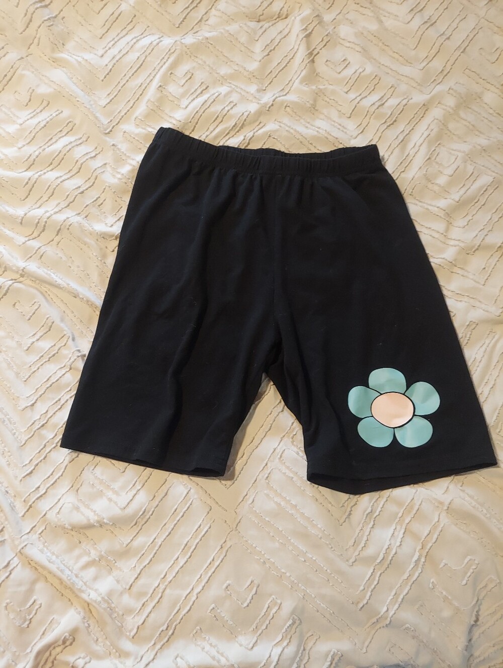 Black Biker Shorts Girls 13-14 Y Teal Daisy Graphic Floral Stretch Athletic Shor
